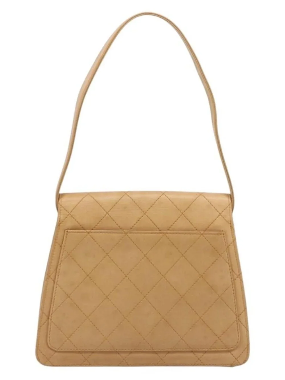 CHANEL Matelasse Shoulder Bag Lamb Skin Beige Gold CC Auth 187187